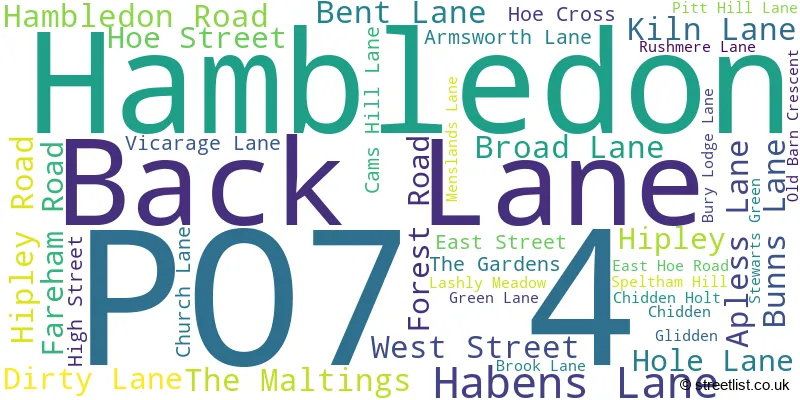 A word cloud for the PO7 4 postcode